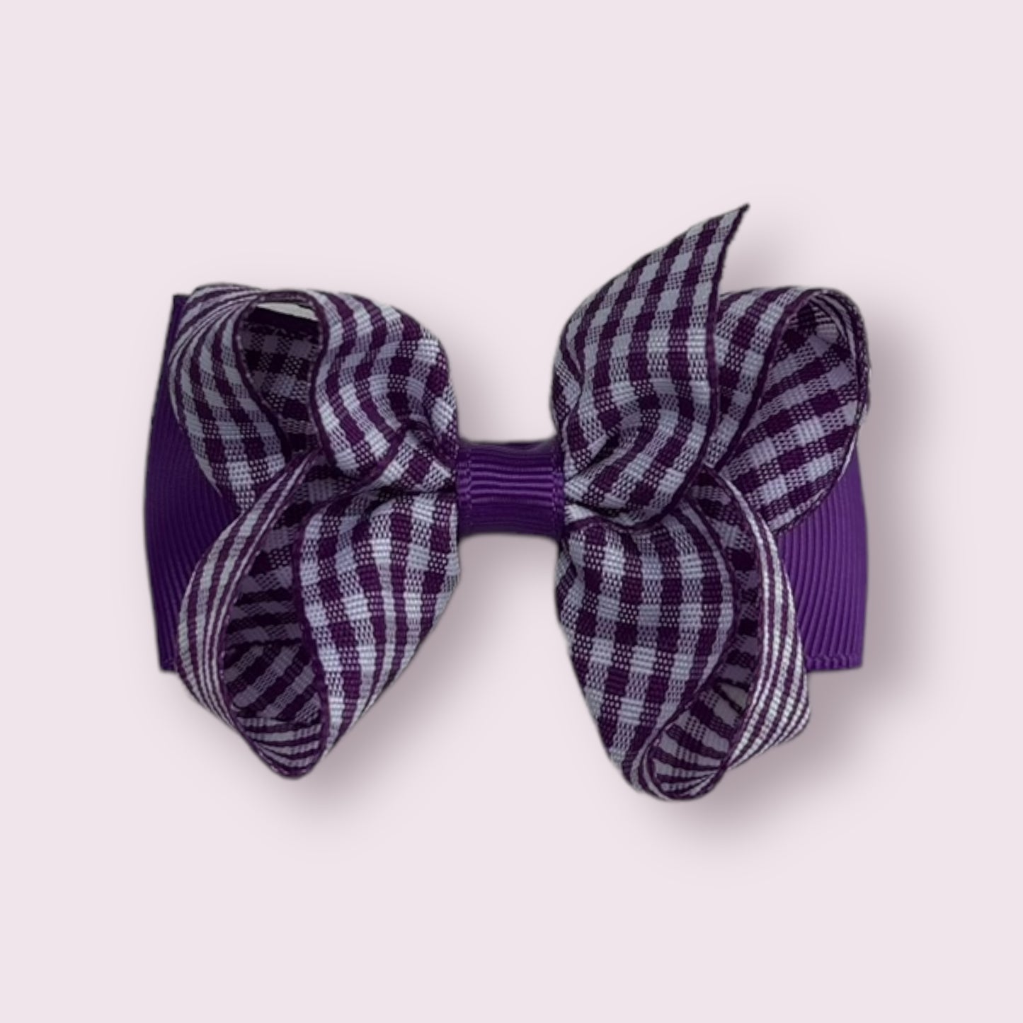 Purple Gingham 3" Double Bow Clip