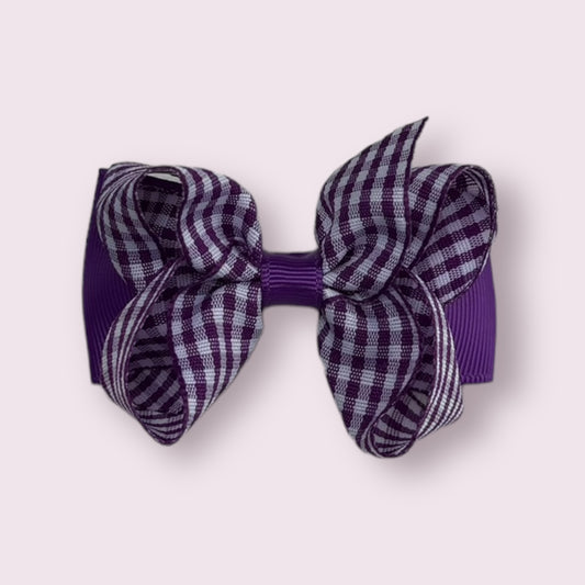 Purple Gingham 3" Double Bow Clip