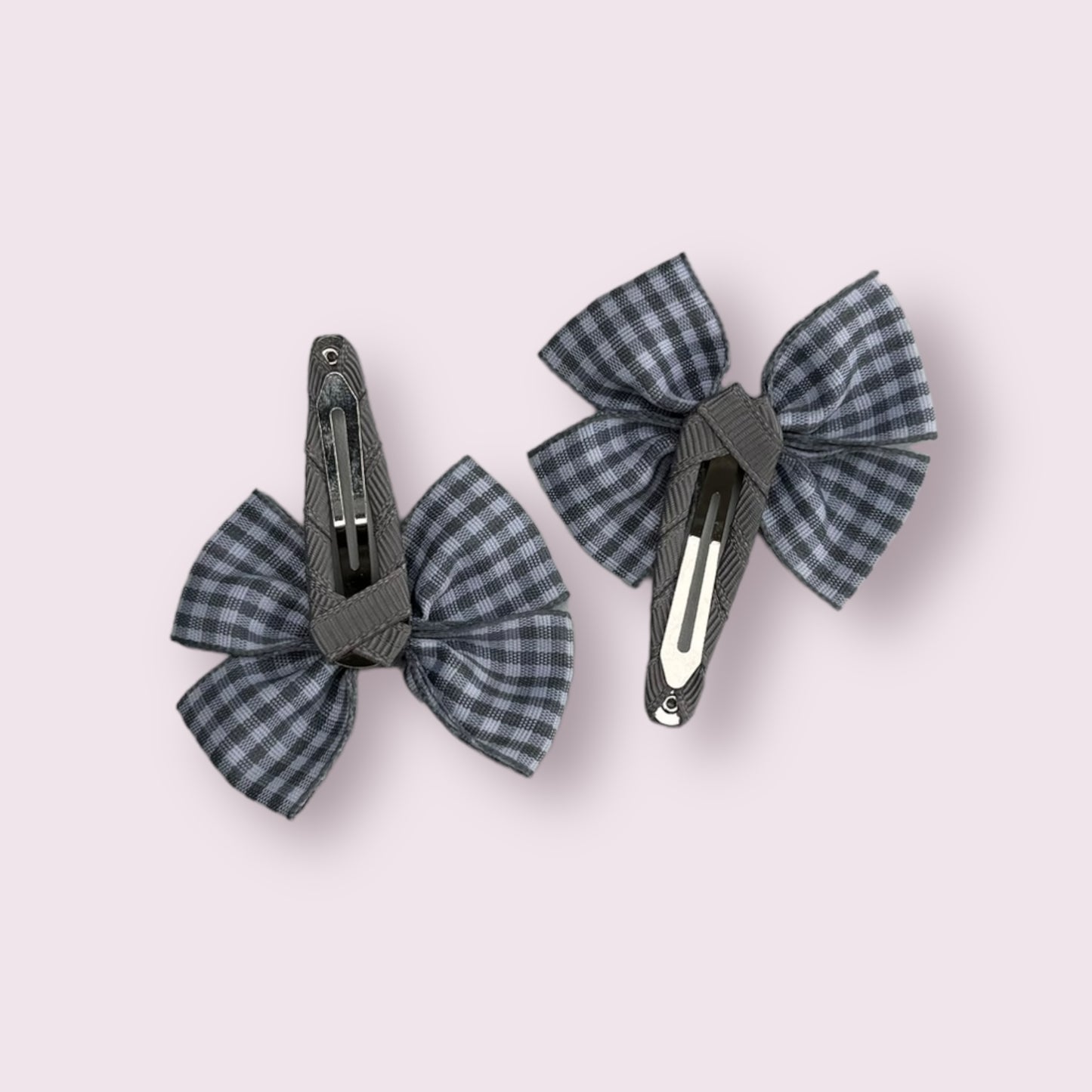 Grey Gingham 2.5" Butterfly Snap Clips