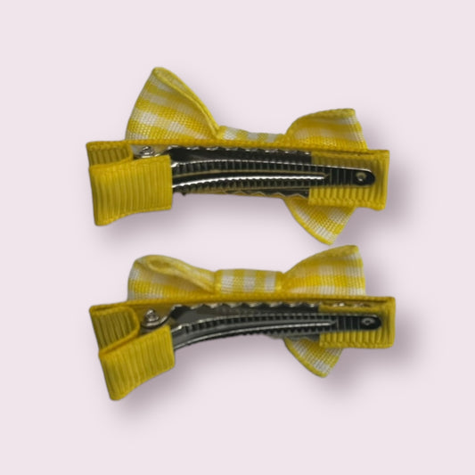 Yellow Gingham 1.75" Mini Bowtie Clip