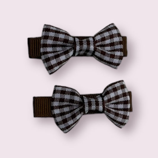 Brown Gingham 1.75" Mini Bowtie Clips