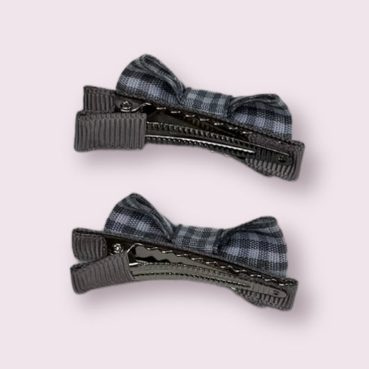 Grey Gingham 1.75" Mini Bowtie Clips