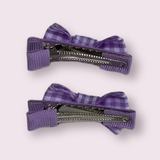 Lilac Gingham 1.75" Mini Bowtie Clips