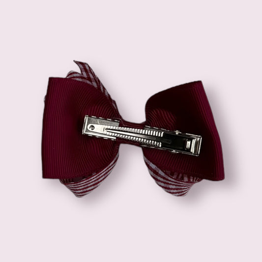 Burgundy Gingham 3" Double Bow Clip