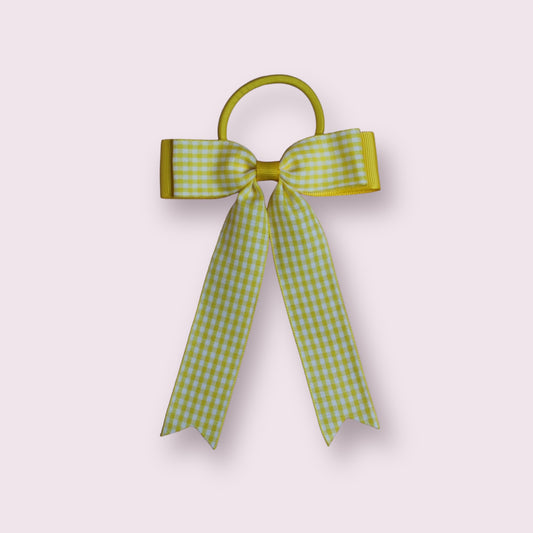 Yellow Gingham 4" Tailed Bow Bobble