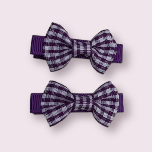 Purple Gingham 1.75" Mini Bowtie Clips
