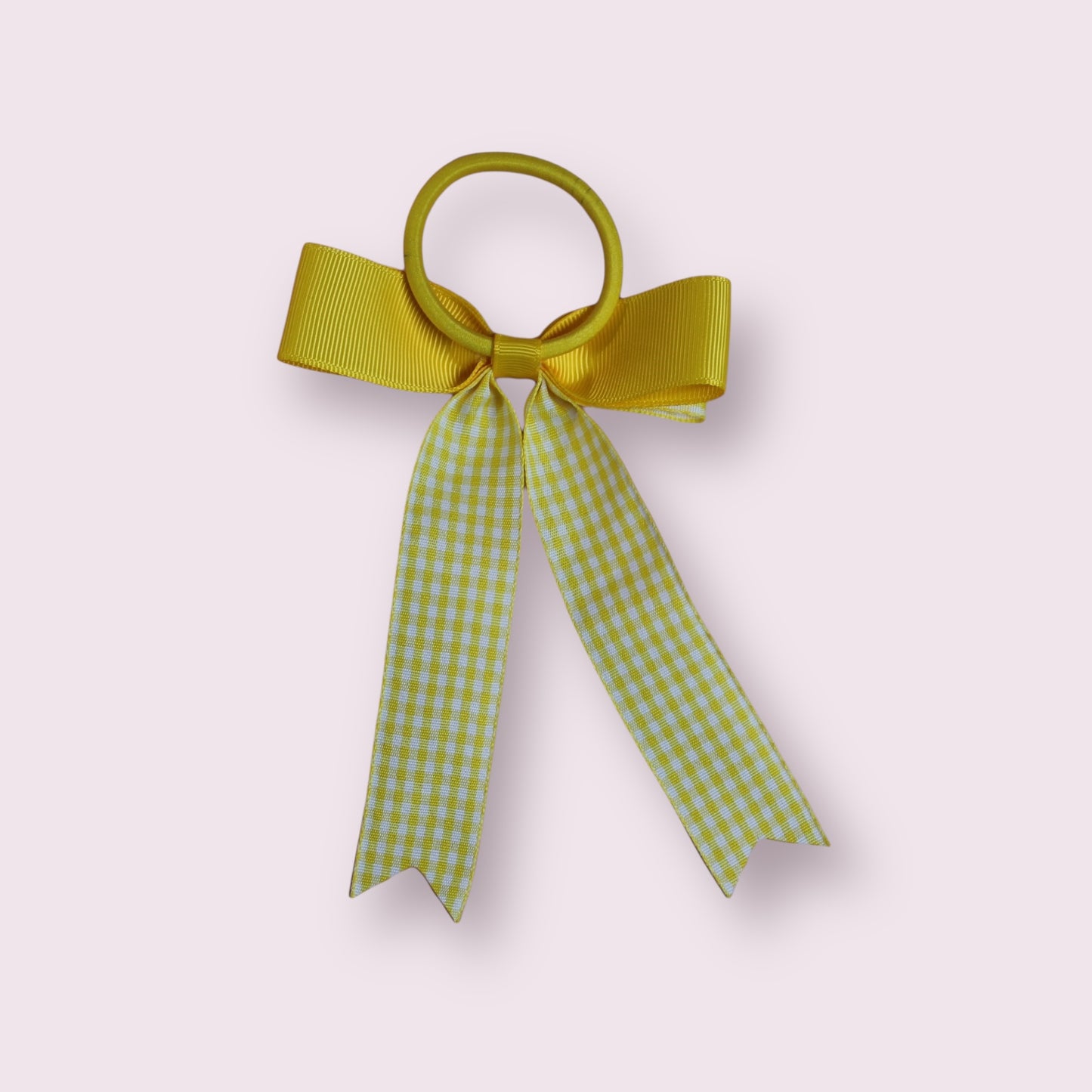 Yellow Gingham 4" Tailed Bow Bobble