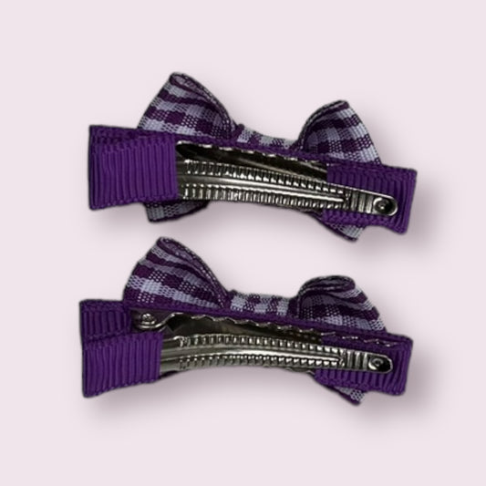 Purple Gingham 1.75" Mini Bowtie Clips
