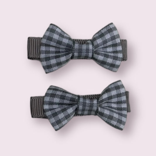 Grey Gingham 1.75" Mini Bowtie Clips
