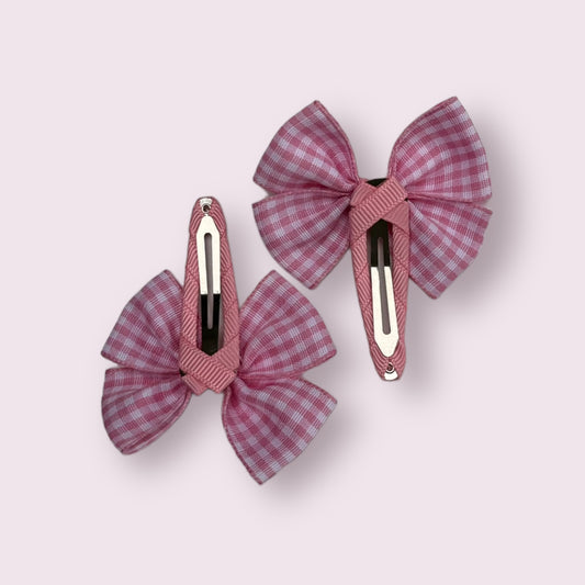 Pink Gingham 2.5" Butterfly Snap Clips