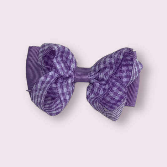 Lilac Gingham 3" Double Bow Clip