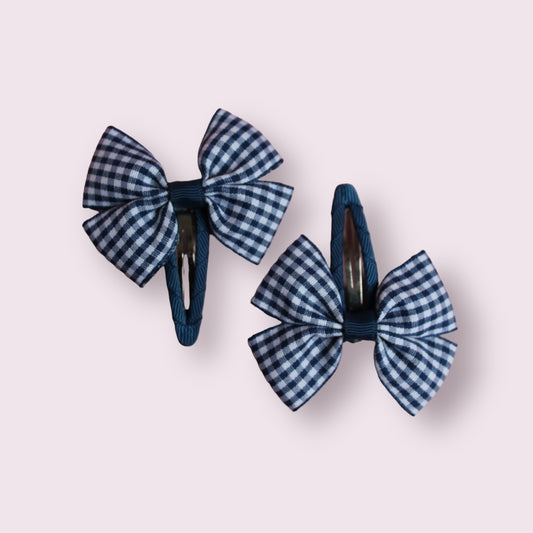 Navy Blue Gingham 2.5" Butterfly Snap Clips