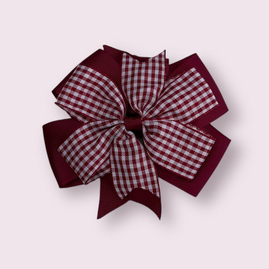 Burgundy Gingham 4" Double Pinwheel Clip
