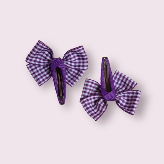 Purple Gingham 2.5" Butterfly Snap Clips