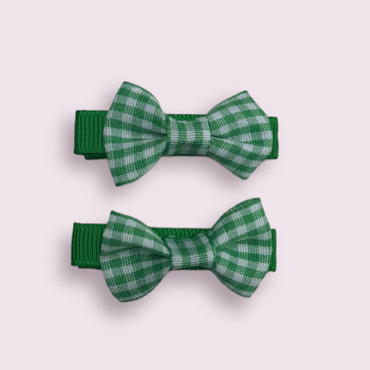 Emerald Green Gingham 1.75" Mini Bowtie Clips