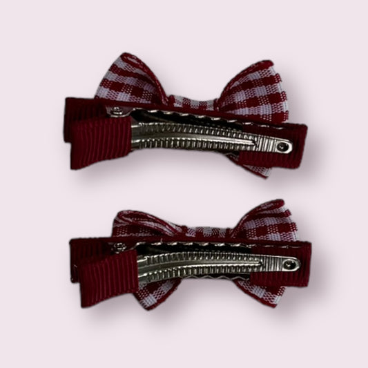 Burgundy Gingham 1.75" Mini Bowtie Clips