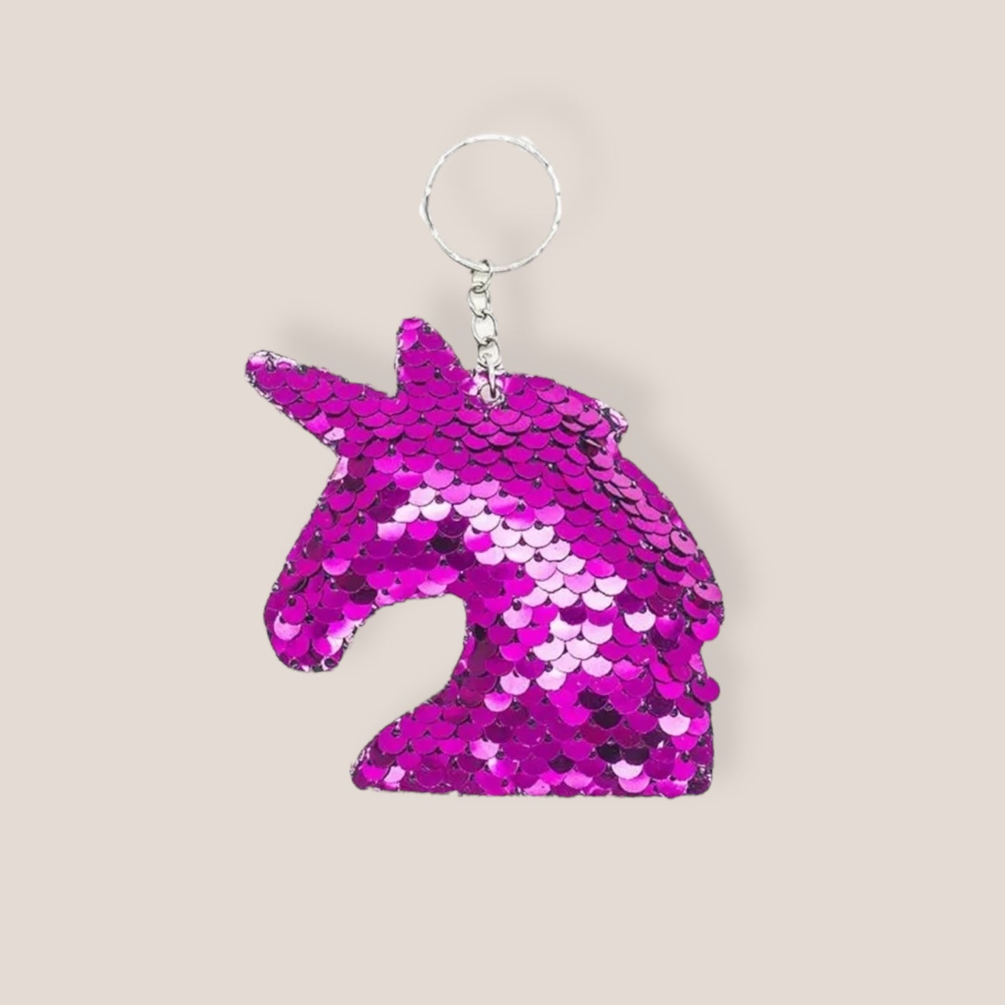 Hot Pink Flip Sequin Unicorn Keyring Book Bag Charm