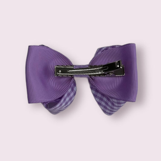 Lilac Gingham 3" Double Bow Clip