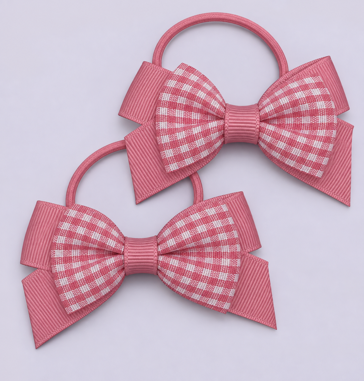Juni | Pink Gingham Small Double bow bobbles pair