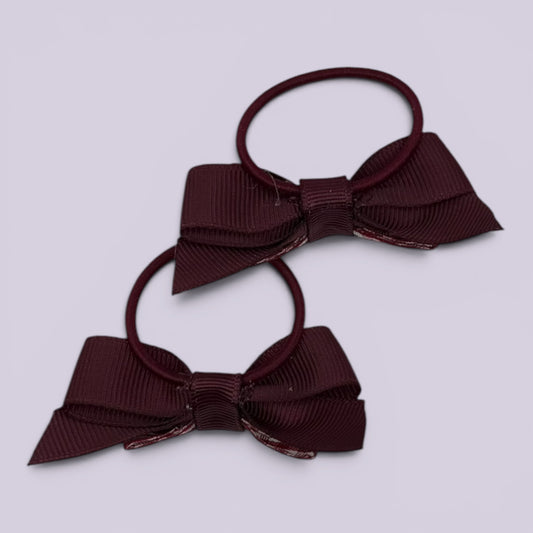 Juni | Burgundy Maroon Gingham Small Double bow bobbles pair