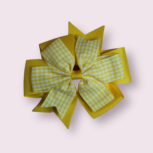 Yellow Gingham 4" Double Pinwheel Clip