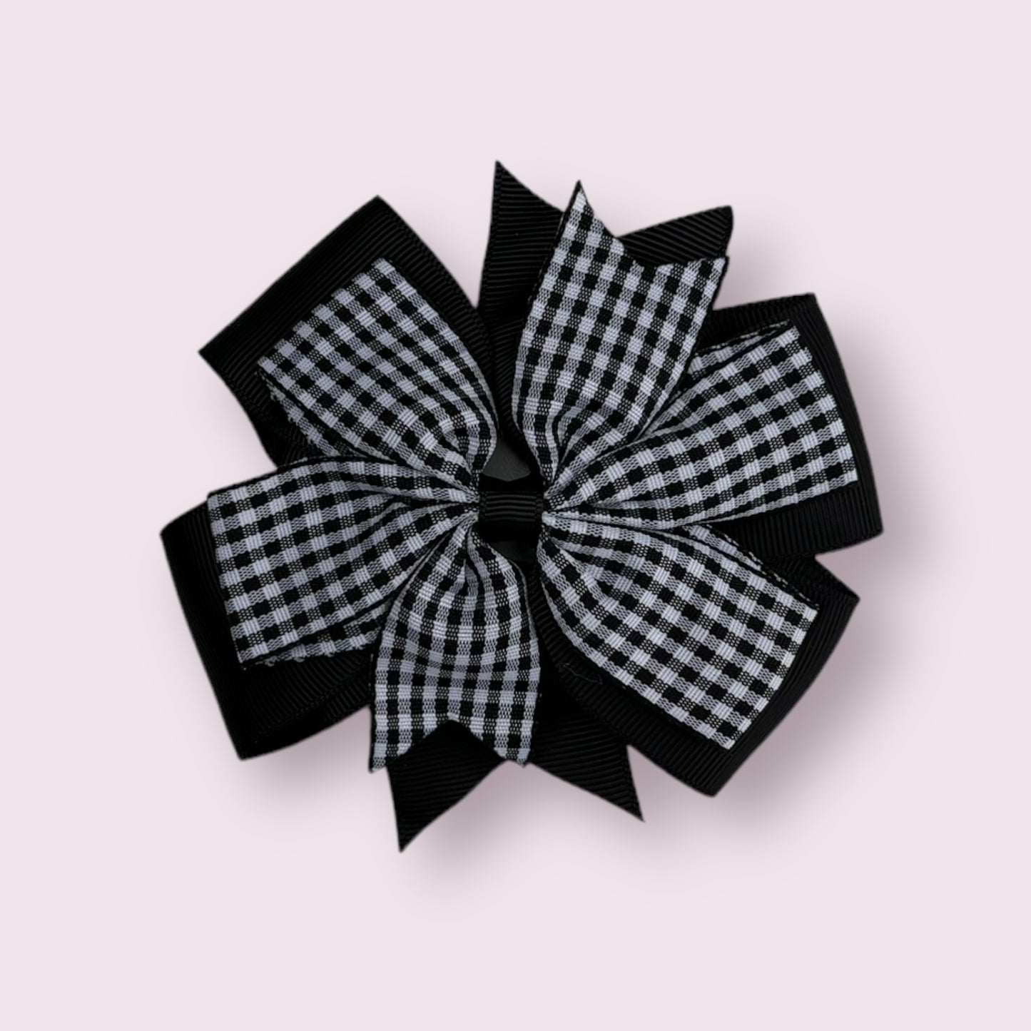 Black Gingham 4" Double Pinwheel Clip