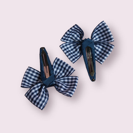 Navy Blue Gingham 2.5" Butterfly Snap Clips