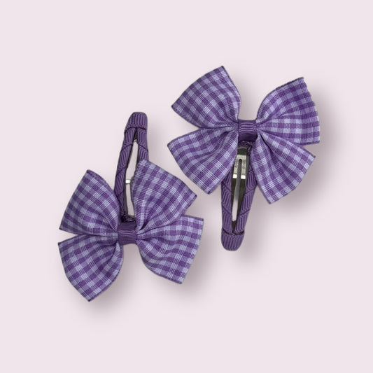 Lilac Gingham 2.5" Butterfly Snap Clips