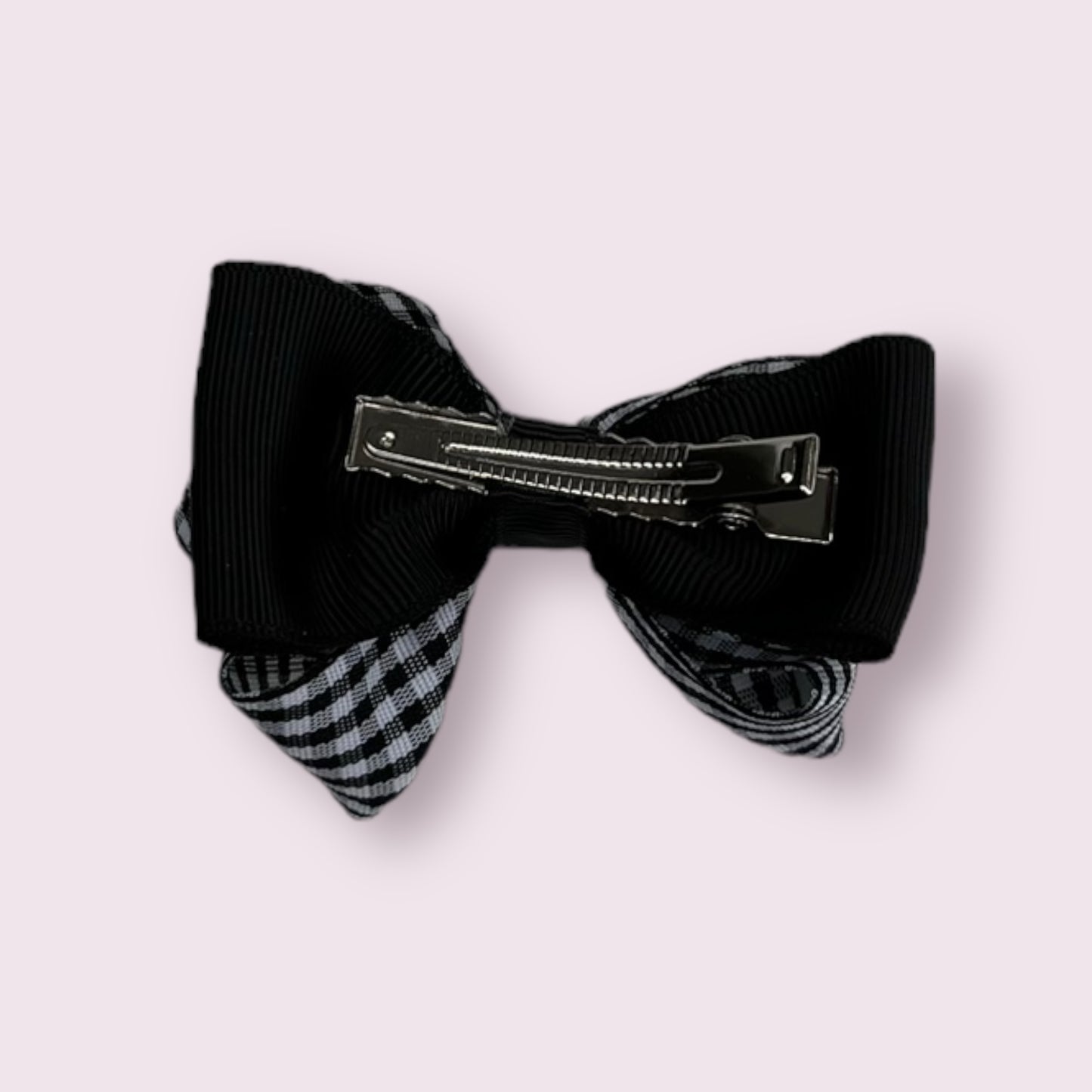Black Gingham 3" Double Bow Clip