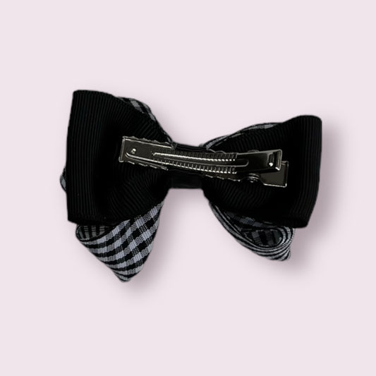 Black Gingham 3" Double Bow Clip
