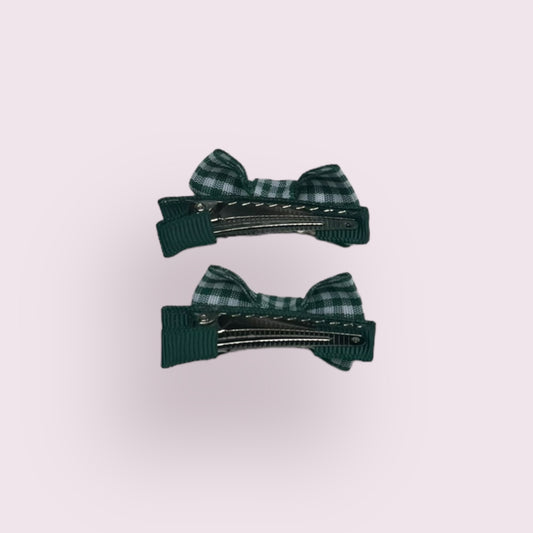 Hunter Green Gingham 1.75" Mini Bowtie Clips