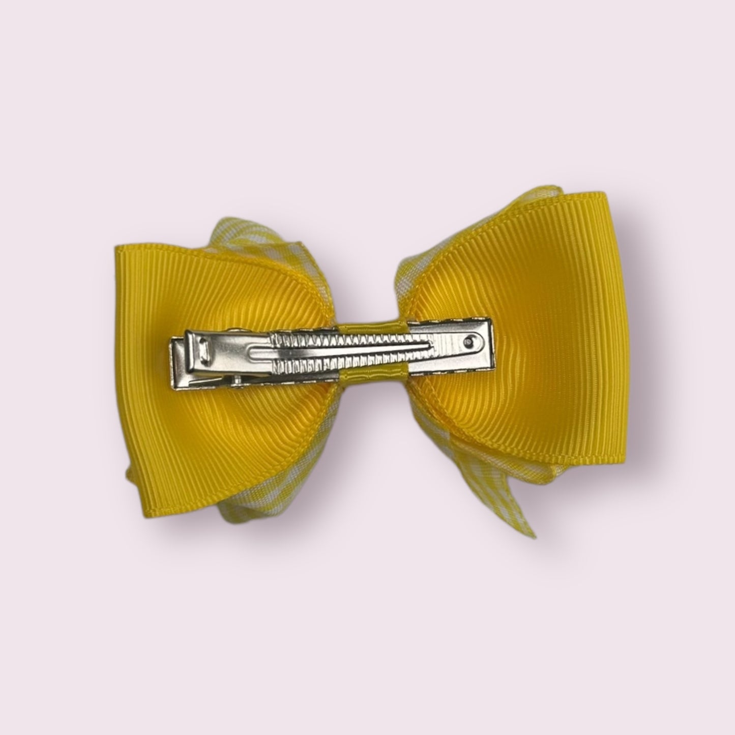 Yellow Gingham 3" Double Bow Clip