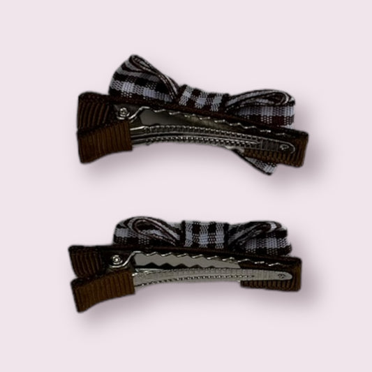 Brown Gingham 1.75" Mini Bowtie Clips