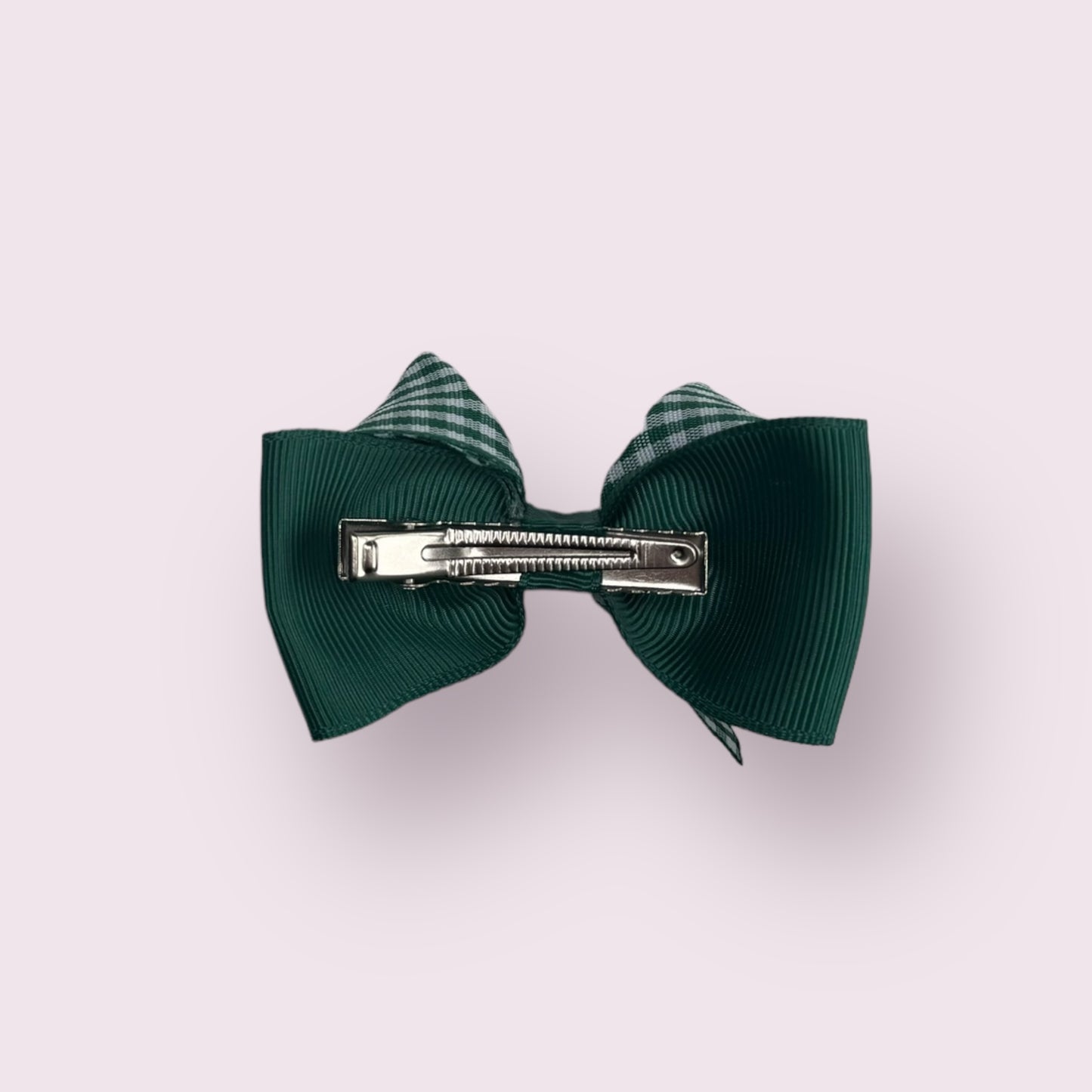 Emerald Green Gingham 3" Double Bow Clip