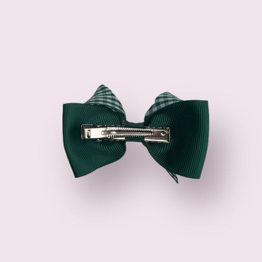Emerald Green Gingham 3" Double Bow Clip