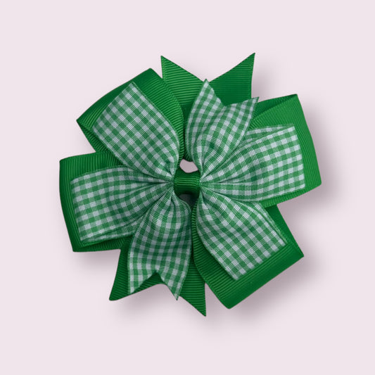 Emerald Green Gingham Double Pinwheel Clip