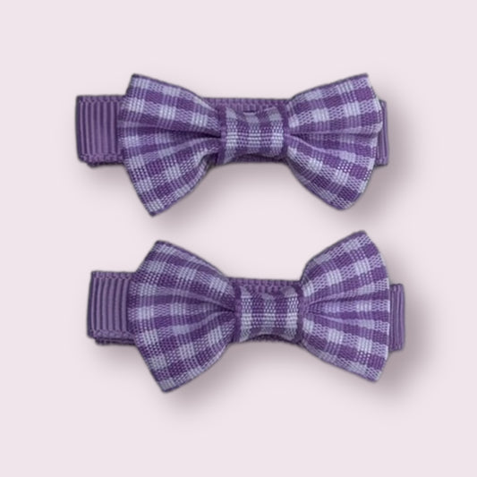 Lilac Gingham 1.75" Mini Bowtie Clips