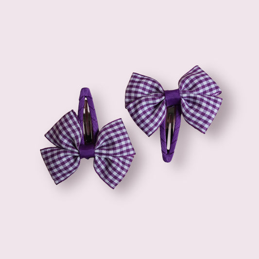 Purple Gingham 2.5" Butterfly Snap Clips