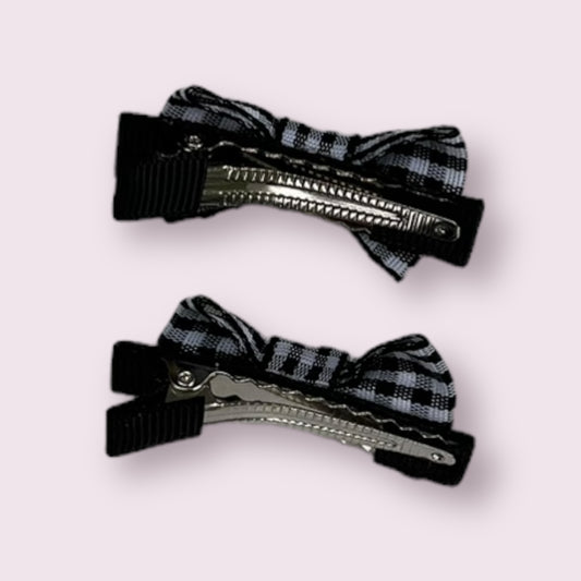 Black Gingham 1.75" Mini Bowtie Clips