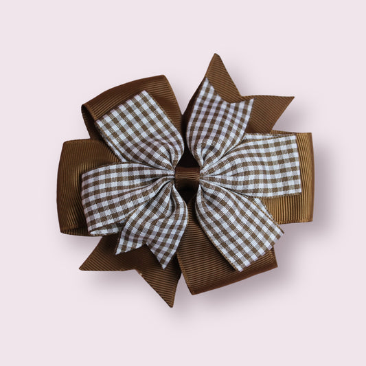 Brown Gingham 4" Double Pinwheel Clip