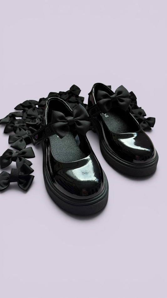 Black school uniform shoe bows