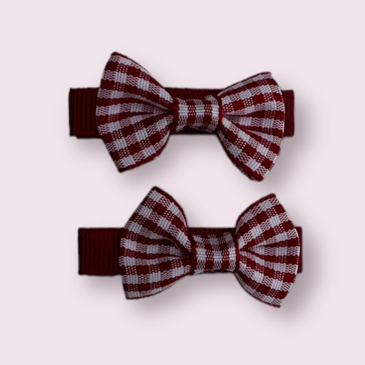 Burgundy Gingham 1.75" Mini Bowtie Clips