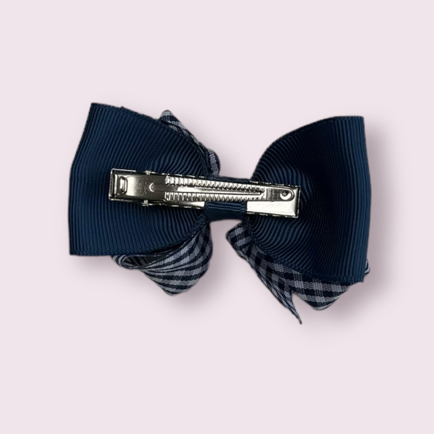 Navy Blue Gingham 3" Double Bow Clip
