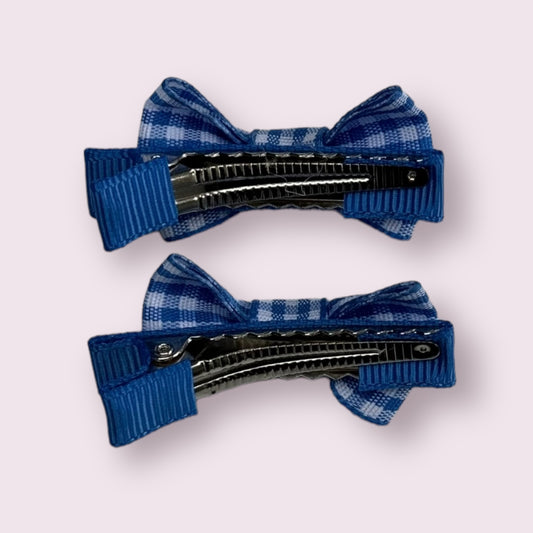 Royal Blue Gingham 1.75" Mini Bowtie Clips