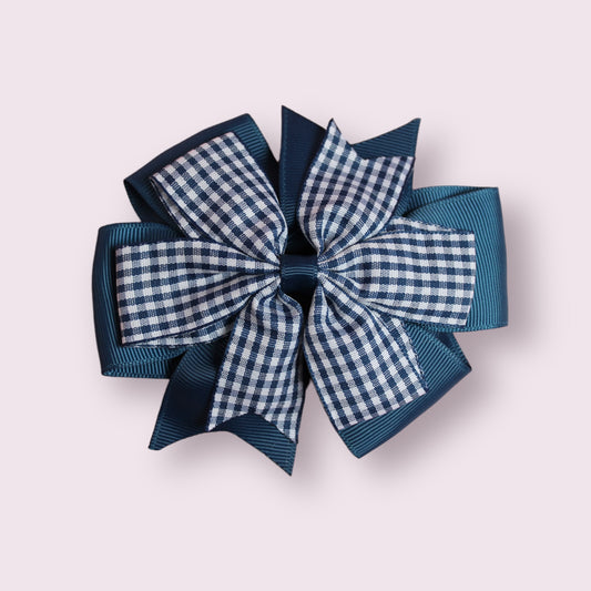 Navy Blue Gingham 4" Double Pinwheel Clip
