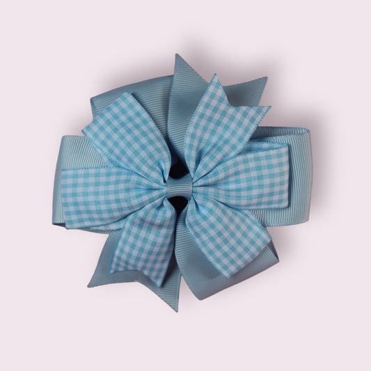 Summer Dress Blue Gingham 4" Double Pinwheel Clip