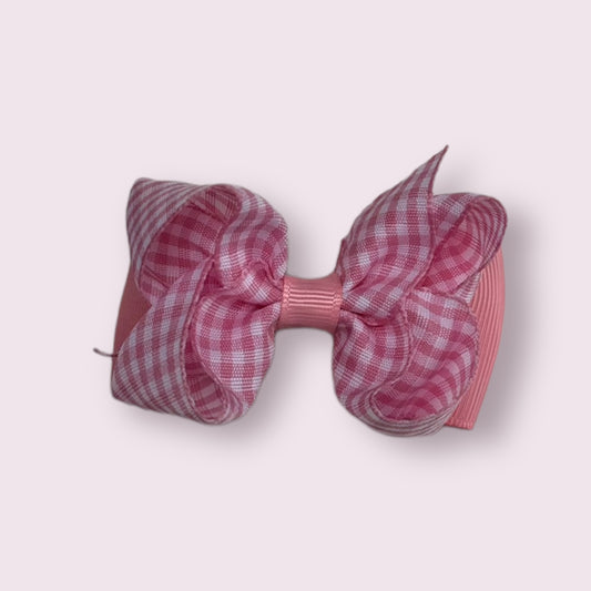 Pink Gingham 3" Double Bow Clip