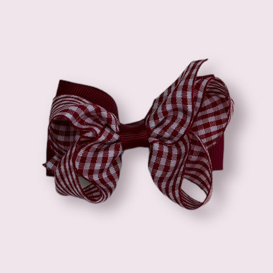 Burgundy Gingham 3" Double Bow Clip