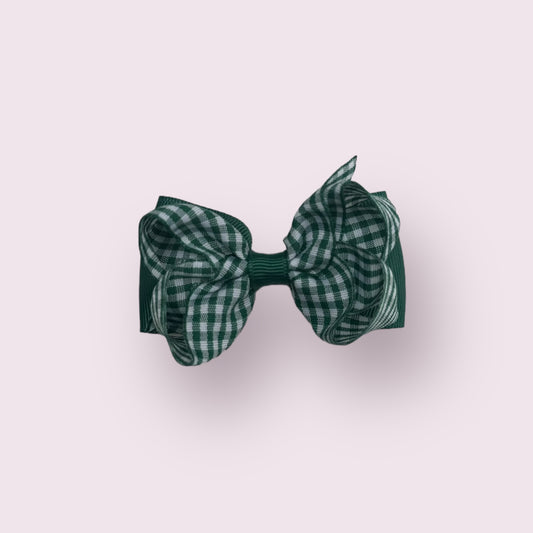 Hunter Green Gingham 3" Double Bow Clip