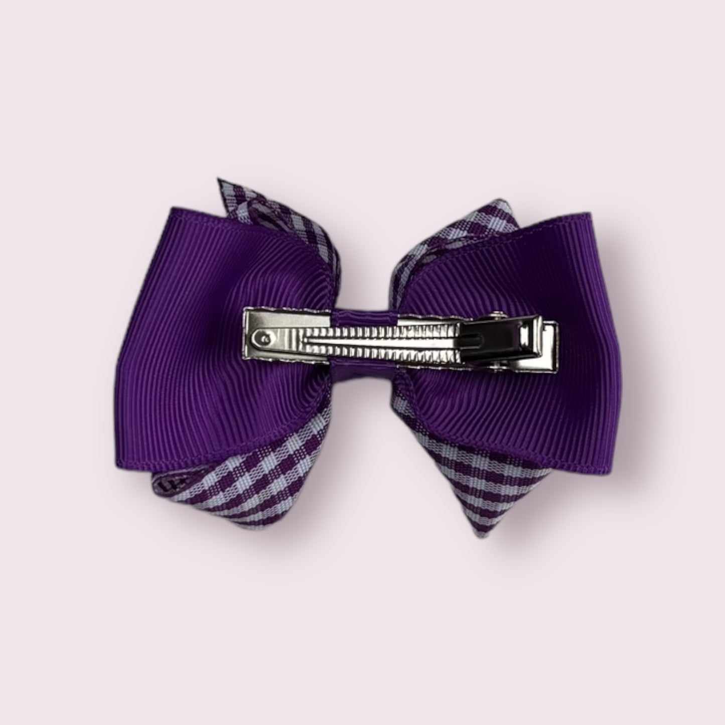 Purple Gingham 3" Double Bow Clip